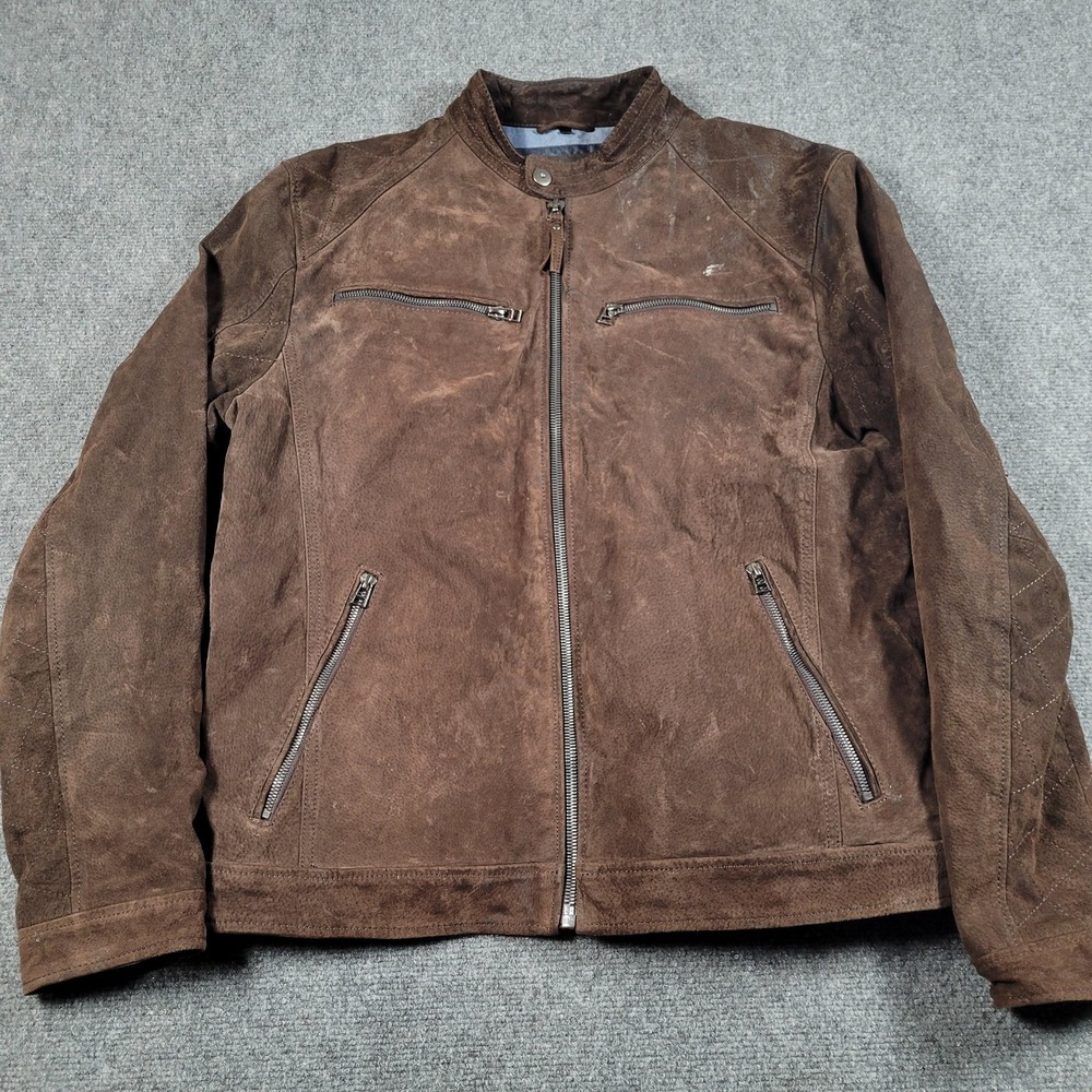Angelo Litrico Jacket Mens Large‎ Brown Suede Biker Motorcycle Moto Zip Pockets